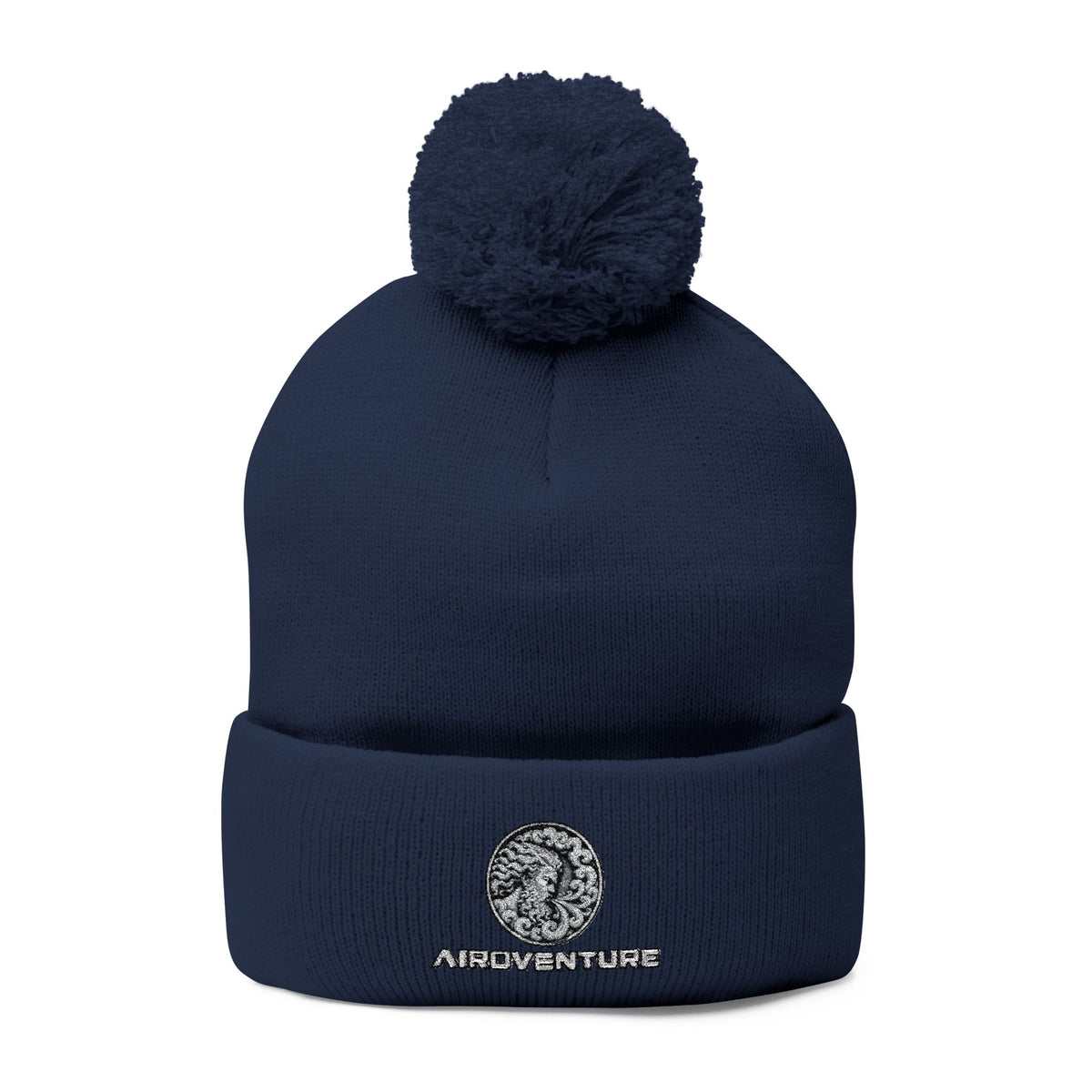 Embroidered Pom-Pom Beanie Hat