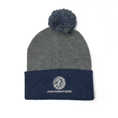 Embroidered Pom-Pom Beanie Hat