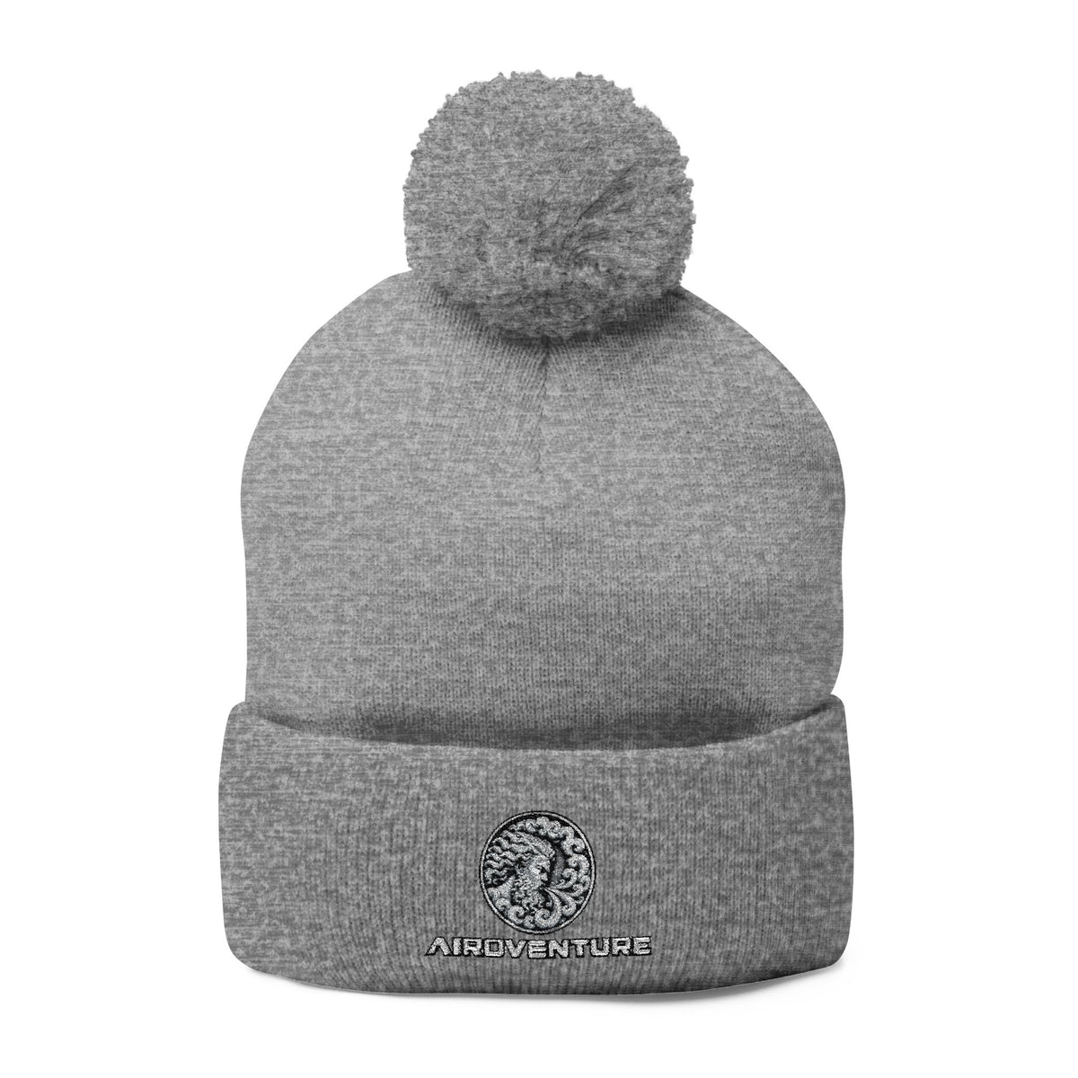Embroidered Pom-Pom Beanie Hat
