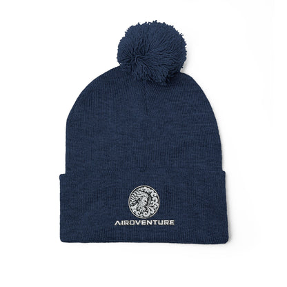 Embroidered Pom-Pom Beanie Hat