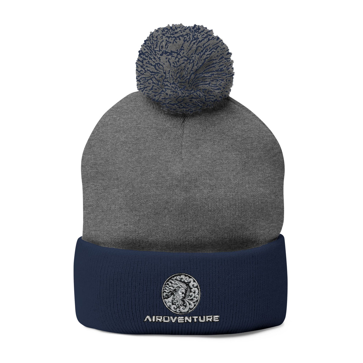 Embroidered Pom-Pom Beanie Hat