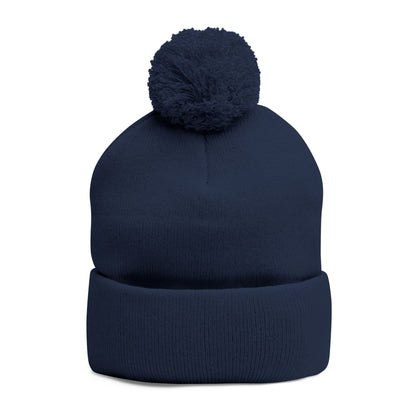 Embroidered Pom-Pom Beanie Hat